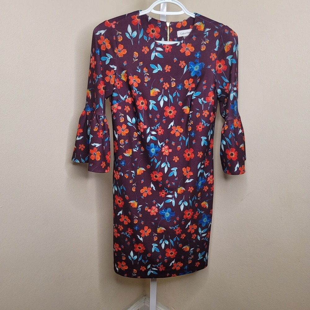 Calvin Klein Women's Purple/Burgundy Floral Daytime Sheath Dress Petites 2p